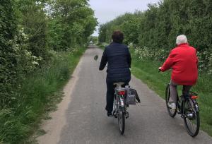 Fietsers op een boerenpad op Wieringen